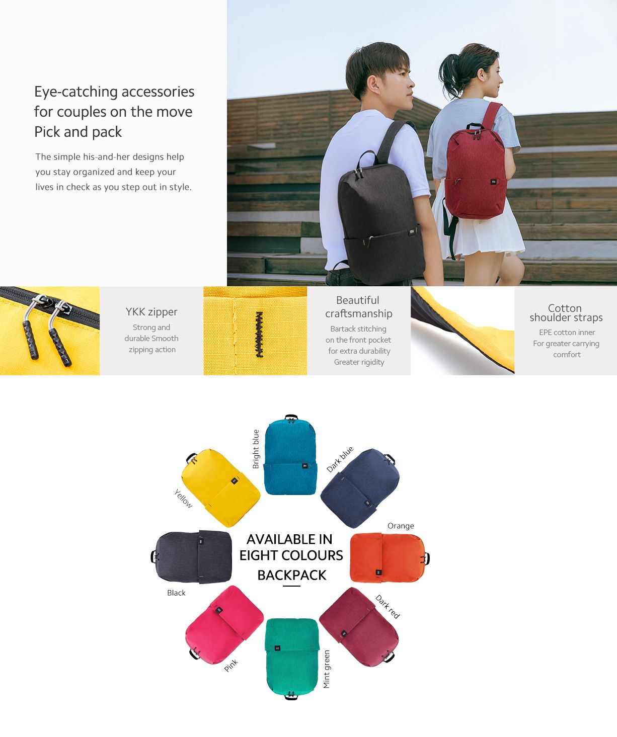 Xiaomi Mi Casual Daypack Orange, Black and Blue, lightweight, compact,  IPX4 splash-proof backpack, 10 liters capacity, high-quality YKK double-slider zippers, two side pockets