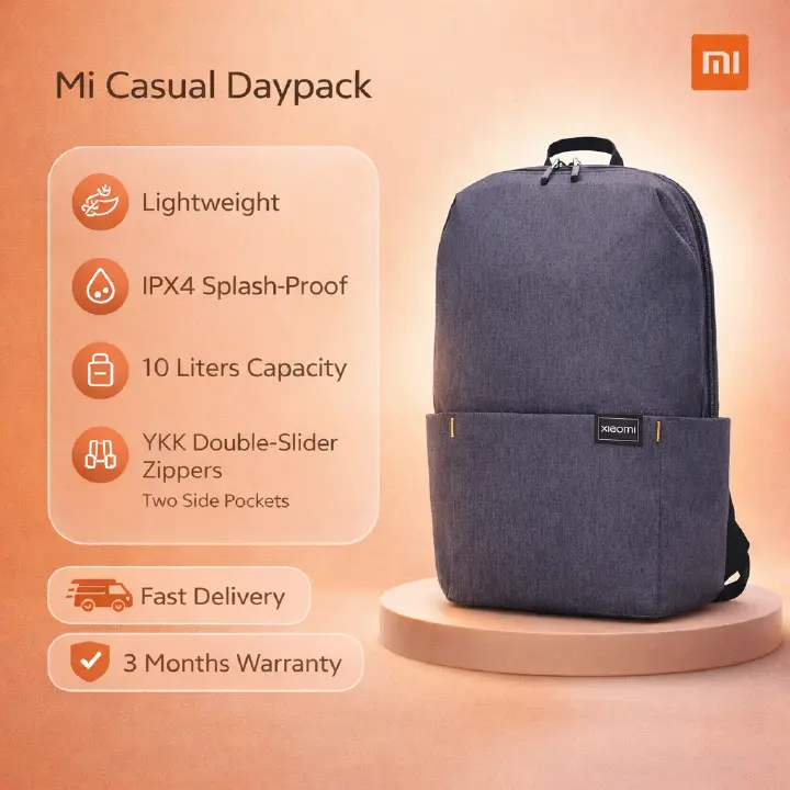 Xiaomi Mi Casual Daypack Orange, Black and Blue, lightweight, compact,  IPX4 splash-proof backpack, 10 liters capacity, high-quality YKK double-slider zippers, two side pockets