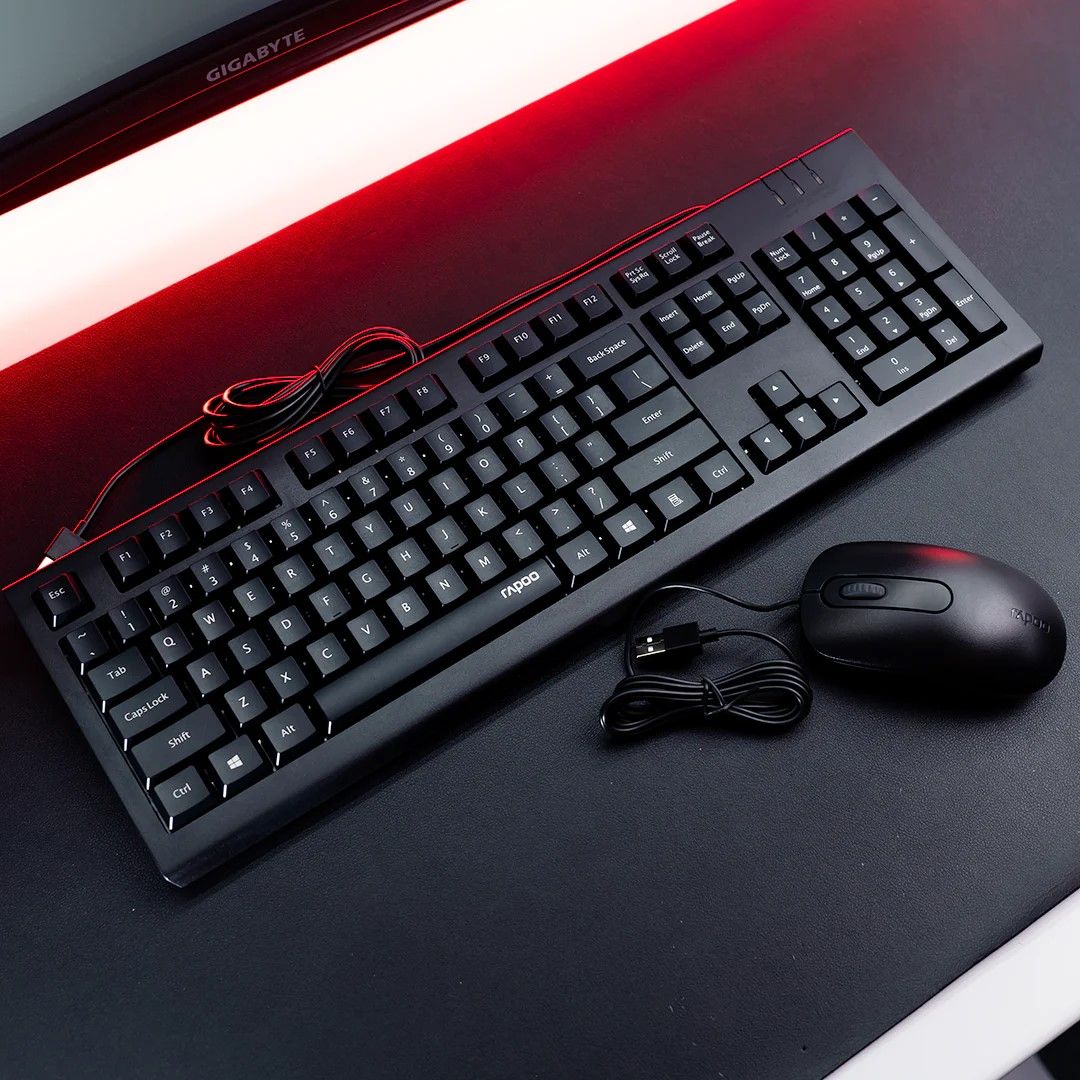 Rapoo X130 Pro Wired Keyboard And Mouse Combo, Spill-Resistant Design, 1000 DPI Tracking Engine, Anti-Oxidation Sealed Membrane, Laser-Carved Keycaps, Plug-and-Play USB Connection, 3-Button Mouse