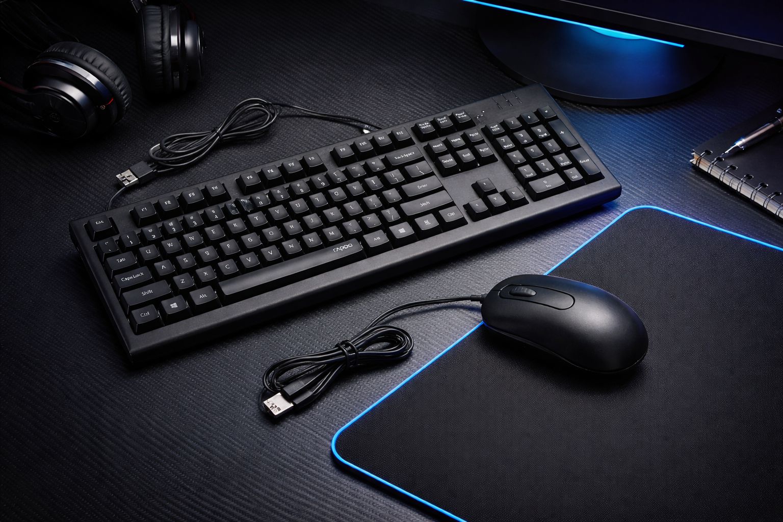 Rapoo X130 Pro Wired Keyboard And Mouse Combo, Spill-Resistant Design, 1000 DPI Tracking Engine, Anti-Oxidation Sealed Membrane, Laser-Carved Keycaps, Plug-and-Play USB Connection, 3-Button Mouse