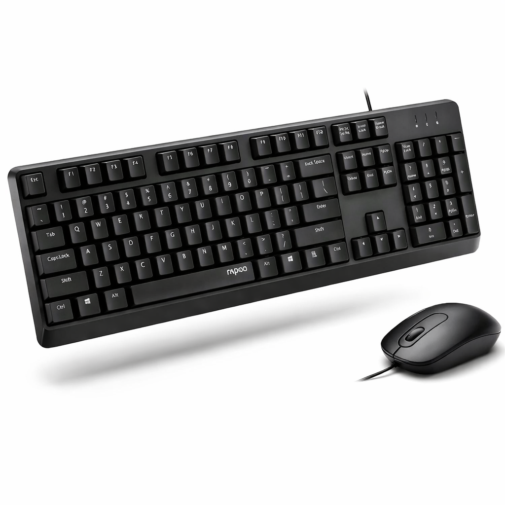 Rapoo X130 Pro Wired Keyboard And Mouse Combo, Spill-Resistant Design, 1000 DPI Tracking Engine, Anti-Oxidation Sealed Membrane, Laser-Carved Keycaps, Plug-and-Play USB Connection, 3-Button Mouse