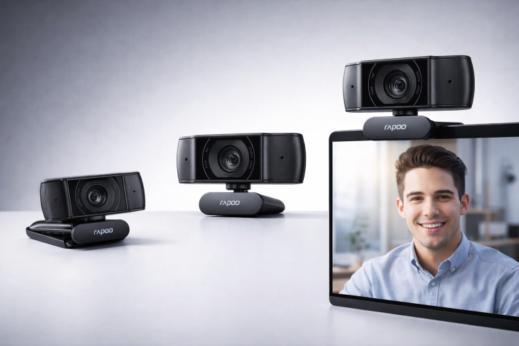 Rapoo C200 720p HD Webcam, 100° Super Wide-Angle Lens, 360° Horizontal Rotation, Built-In Noise-Reduction Microphones, USB 2.0 Interface, Plug-and Play Functionality, LED Indicator, Adjustable Base