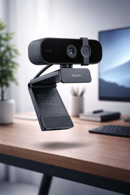 Rapoo C280 2K HD Webcam, 1440p Resolution, 85° Wide-Angle Lens, Noise-Reduction Microphones, 360° Horizontal Rotation, USB 2.0 Plug & Play, LED Activity Indicator, Built-In Privacy Shutter