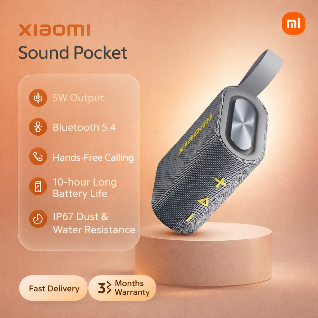 Xiaomi Sound Pocket, Portable, 5W Output, IP67 Dust & Water Resistance, Smart Volume Balancing, Dynamic Woofer Extension, 10-hour Long Battery Life, Bluetooth 5.4, TWS Stereo Combo, Hands-Free Calling