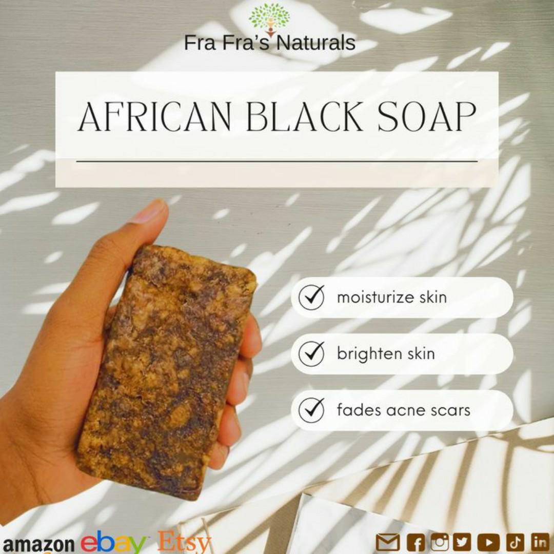 African black soap is a natural, organic soap traditionally made in West Africa from plant-based ingredients like palm oil, shea butter, and cocoa pod ash. It's known for its deep cleansing and exfoli