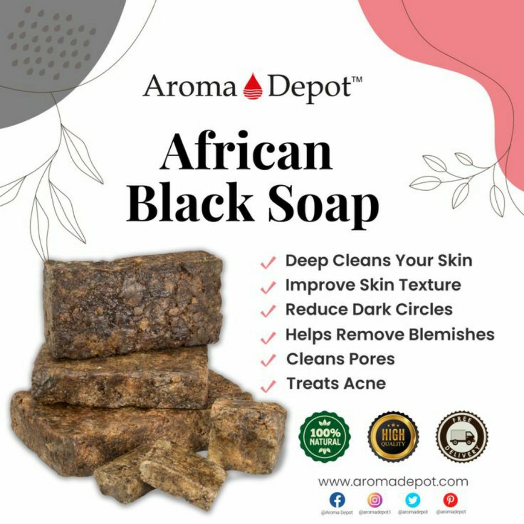 African black soap is a natural, organic soap traditionally made in West Africa from plant-based ingredients like palm oil, shea butter, and cocoa pod ash. It's known for its deep cleansing and exfoli
