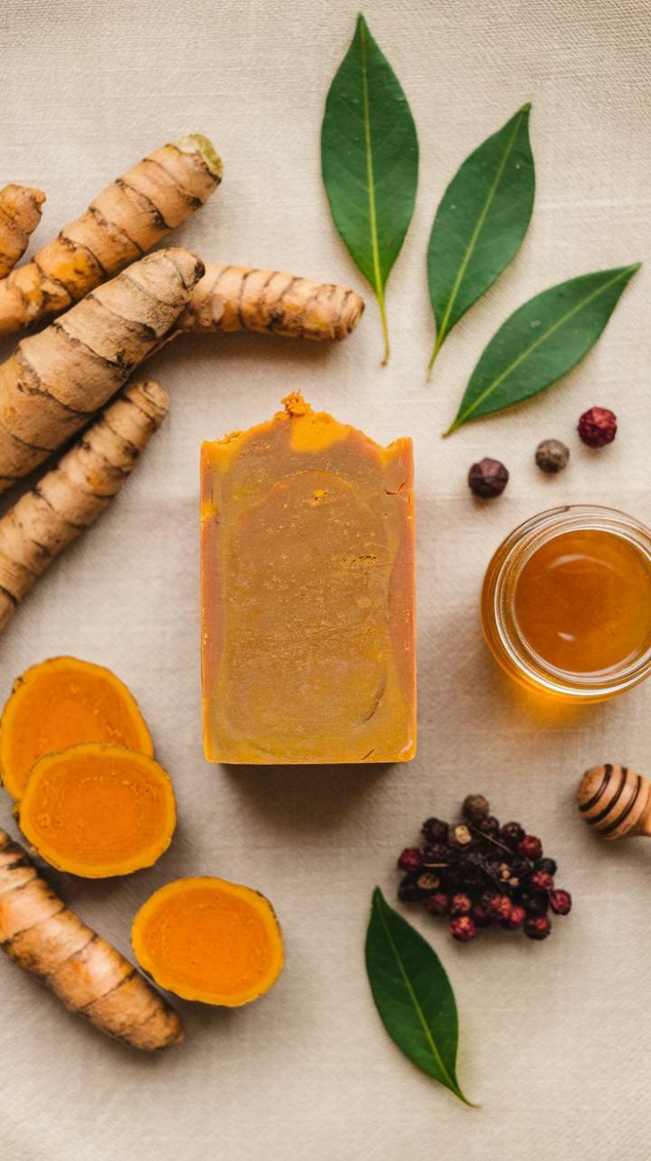 Tumeric soap, tumeric glow oil,tumeric exfoliating and tumeric ing reducing inflammation, brightening skin tone, and potentially aiding in wound healing. Its antioxidant and antimicrobial properties a