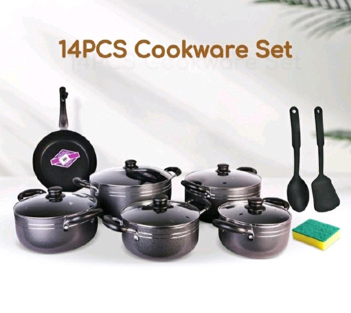 【11th Anniversary offer 】TC 14PCS Nonstick Cookware Set Cooking Pots Sufuria (20/22/24/28/30cm Pots +26cm frying pan)