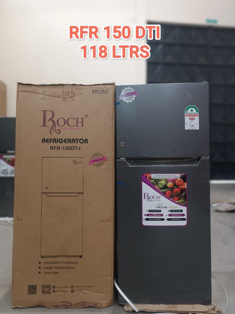 ROCH 118L Double Door Fridge RFR-150-DT-I Defrost Fridge Direct Cool Silver With Inbuit Freezer Glass Shelves Lockable 1 Year Warranty