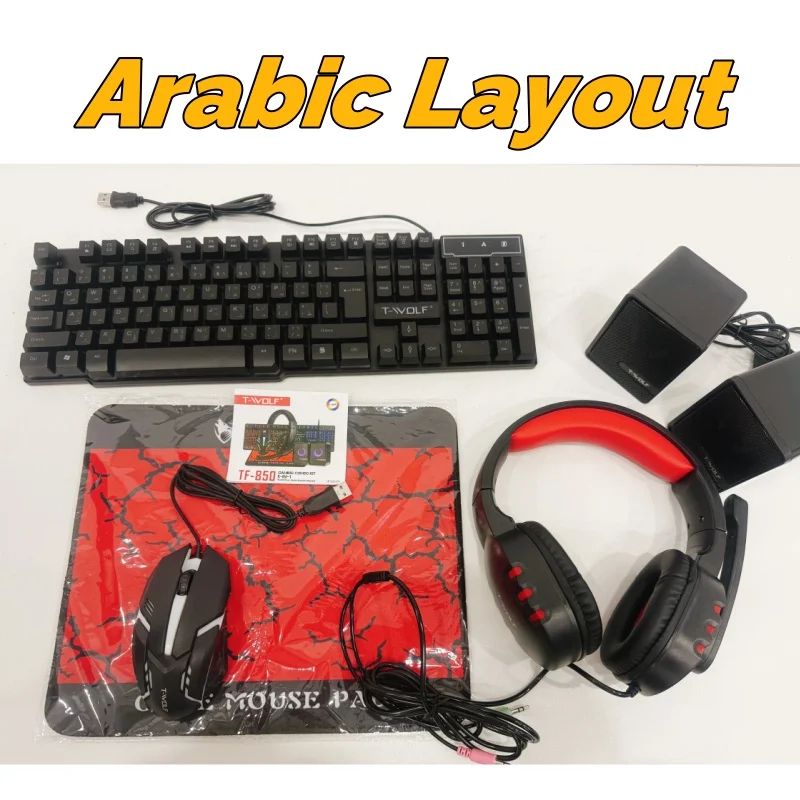 5 in 1 RGB Light Gaming Combo 104 Keys USB Keyboard with LED Backlit Loudspeaker Headphone Mousepad for Laptop