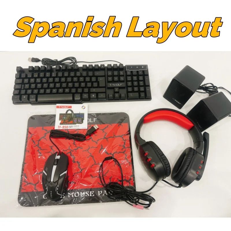 5 in 1 RGB Light Gaming Combo 104 Keys USB Keyboard with LED Backlit Loudspeaker Headphone Mousepad for Laptop