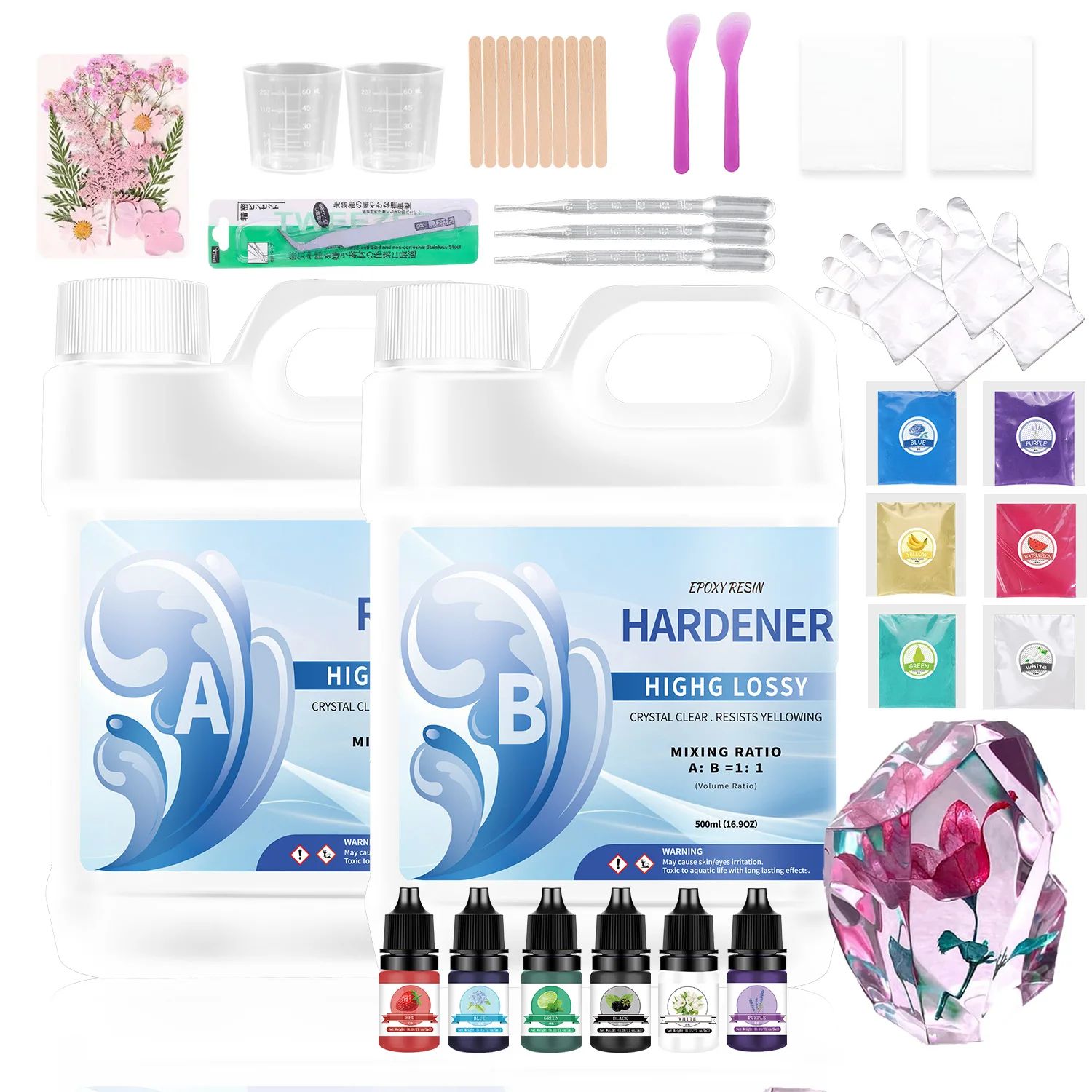 Eoxpy Kit 1:1 DIY Jewelry Silicone Mold Pigment Amazom Resin Epoxy Resin Craft Tool Package Resin for Art Box Eco-friendly