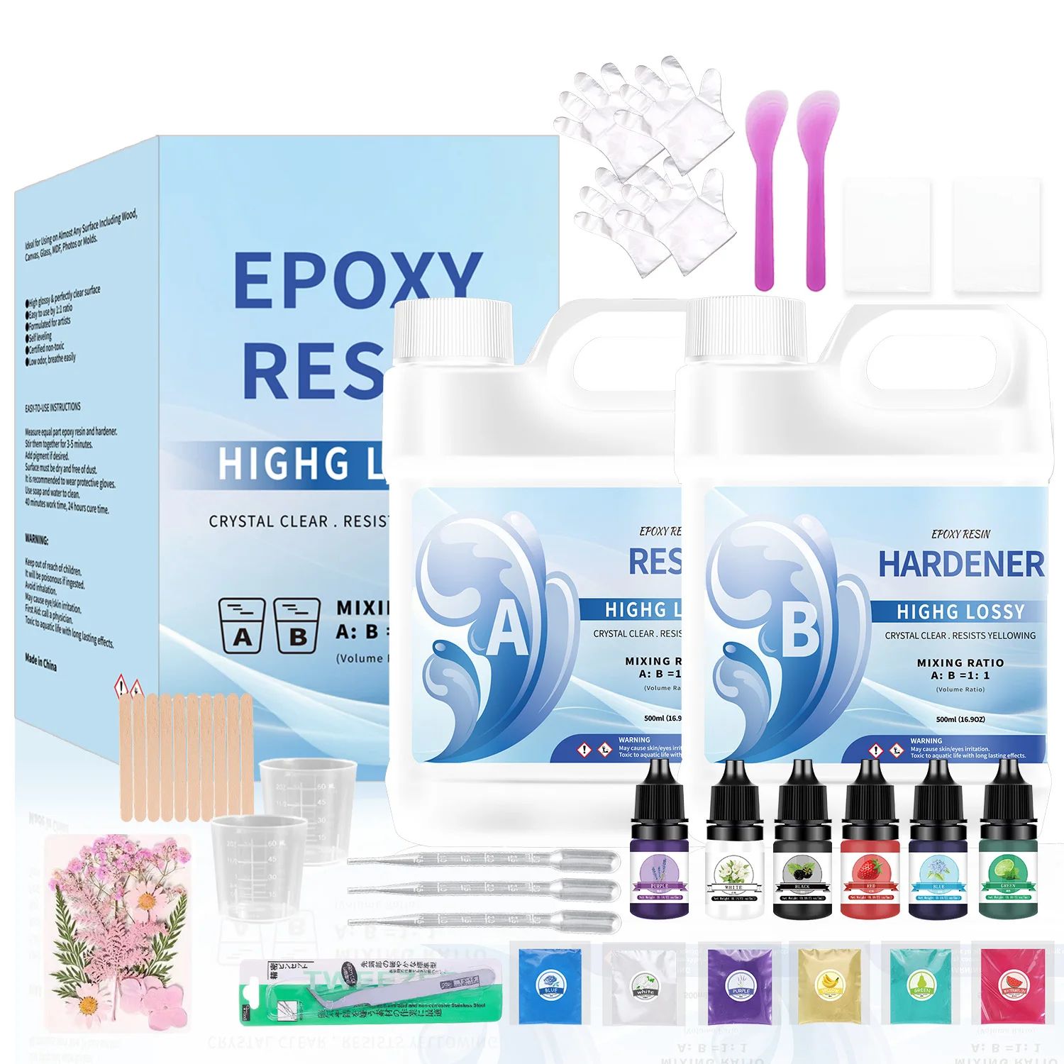Eoxpy Kit 1:1 DIY Jewelry Silicone Mold Pigment Amazom Resin Epoxy Resin Craft Tool Package Resin for Art Box Eco-friendly