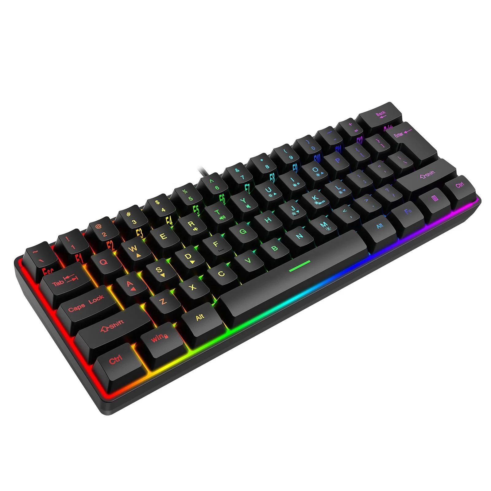 60% RGB LED Backlit Gaming Keyboard ABS Membrane Keycaps with Type C Interface 61 English Keys