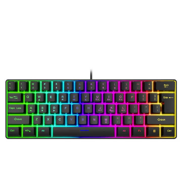 60% RGB LED Backlit Gaming Keyboard ABS Membrane Keycaps with Type C Interface 61 English Keys
