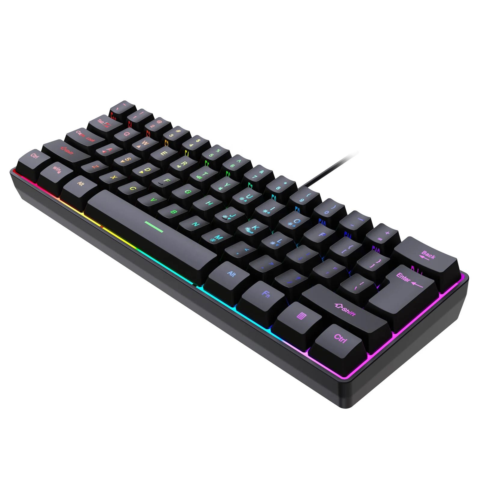 60% RGB LED Backlit Gaming Keyboard ABS Membrane Keycaps with Type C Interface 61 English Keys