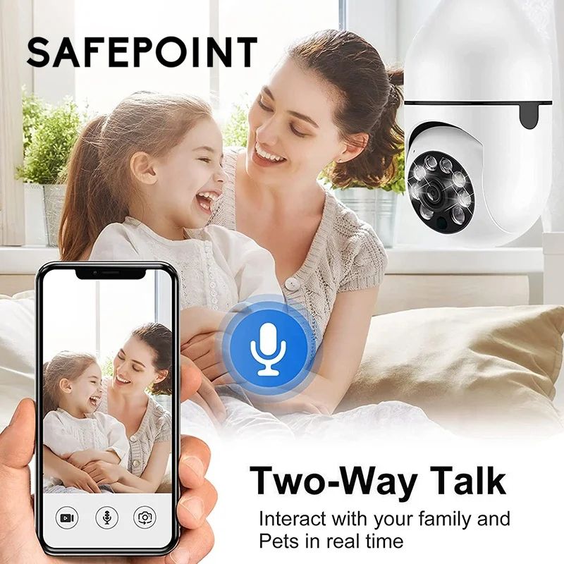 1080P CCTV CAMERA 360° PANORAMIC BULB CCTV WiFi IP PTZ PAN & TILT ROTATING CAMERA MOTION TRACKING,2WAY COMMUNICATION, SUPPORT SD CARD AND CLOUD STORAGE,FUL