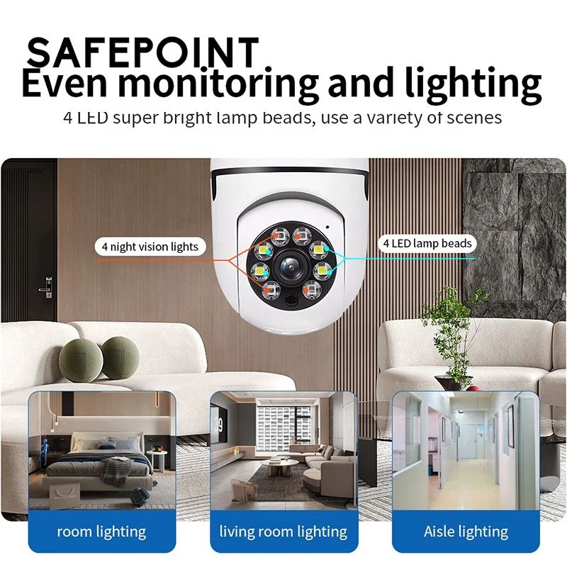 1080P CCTV CAMERA 360° PANORAMIC BULB CCTV WiFi IP PTZ PAN & TILT ROTATING CAMERA MOTION TRACKING,2WAY COMMUNICATION, SUPPORT SD CARD AND CLOUD STORAGE,FUL