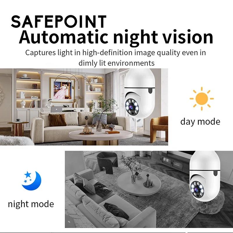 1080P CCTV CAMERA 360° PANORAMIC BULB CCTV WiFi IP PTZ PAN & TILT ROTATING CAMERA MOTION TRACKING,2WAY COMMUNICATION, SUPPORT SD CARD AND CLOUD STORAGE,FUL