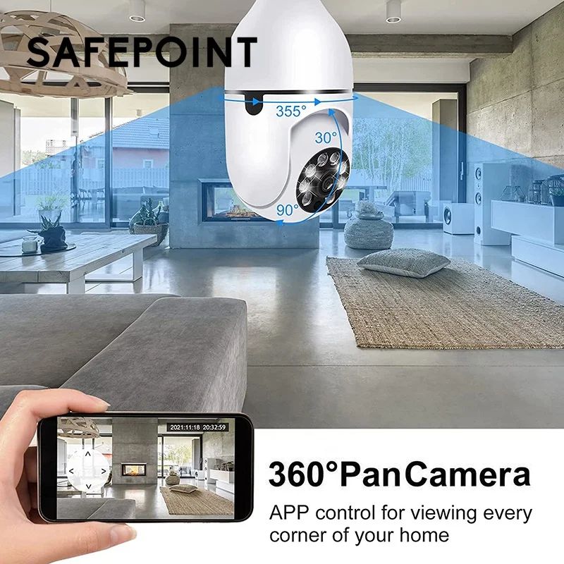 1080P CCTV CAMERA 360° PANORAMIC BULB CCTV WiFi IP PTZ PAN & TILT ROTATING CAMERA MOTION TRACKING,2WAY COMMUNICATION, SUPPORT SD CARD AND CLOUD STORAGE,FUL