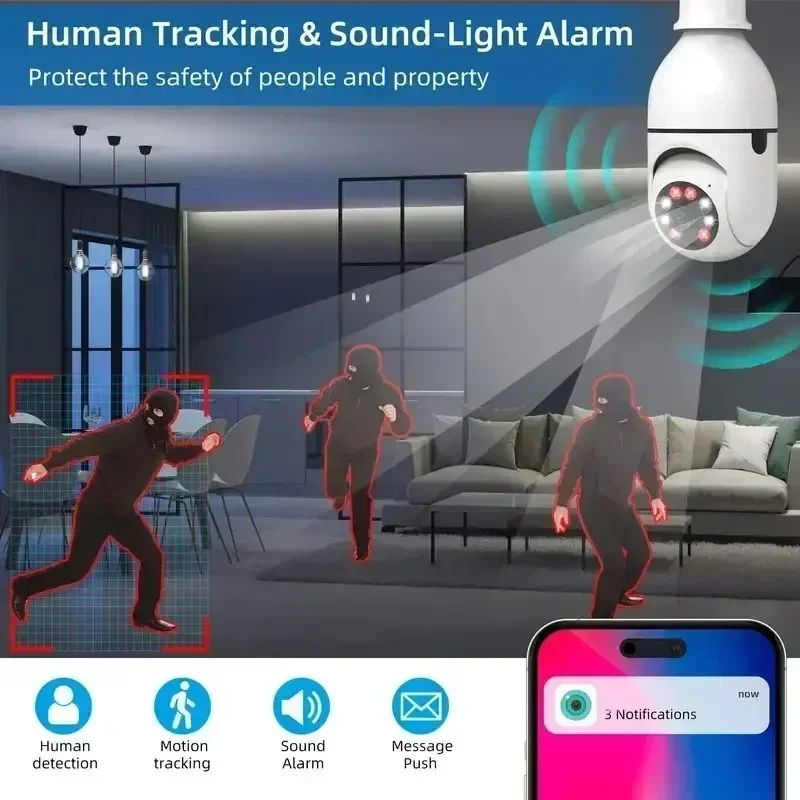 WiFi night vision monitoring IP gimbal wireless outdoor and indoor 360 ° WiFi camera security monitoring camera light bulb