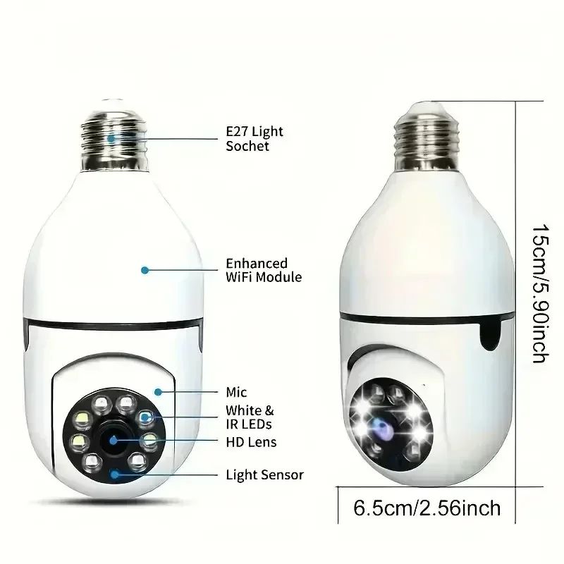 WiFi night vision monitoring IP gimbal wireless outdoor and indoor 360 ° WiFi camera security monitoring camera light bulb