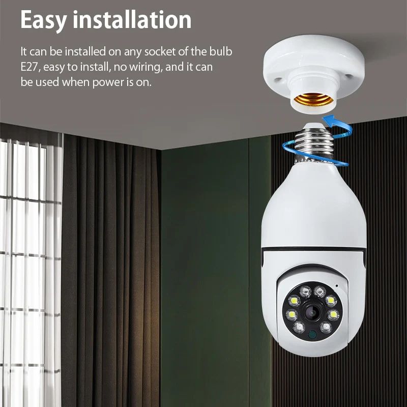 WIFI CAMERA 360° PANORAMIC BULB CCTV WiFi IP PTZ PAN & TILT ROTATING CAMERA Light Bulb 1080P Security Wireless Camera Wifi Smart for home surveillance Screw into the E27 light bulb