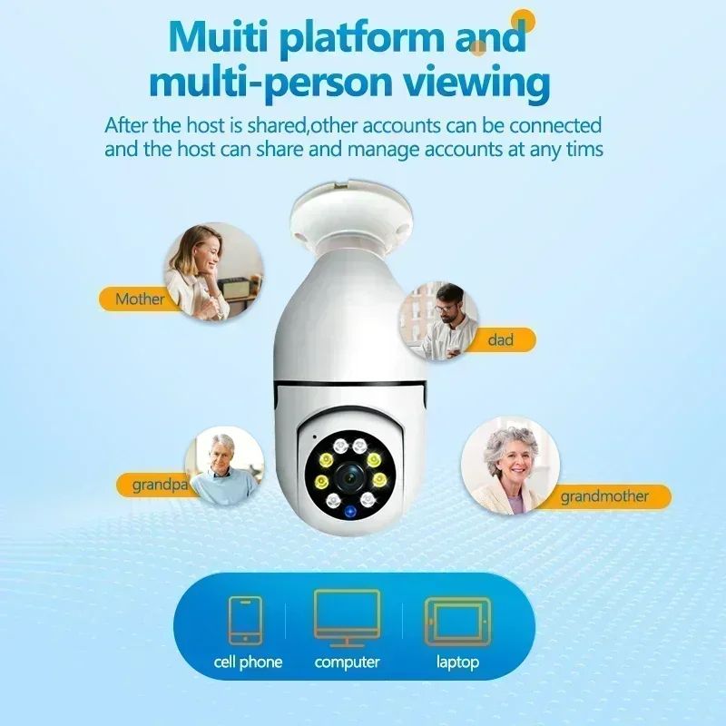 5MP E27 Bulb Wifi Surveillance Camera Night Vision Automatic Human Tracking 4X Digital Zoom Video Smart Home Security Monitor