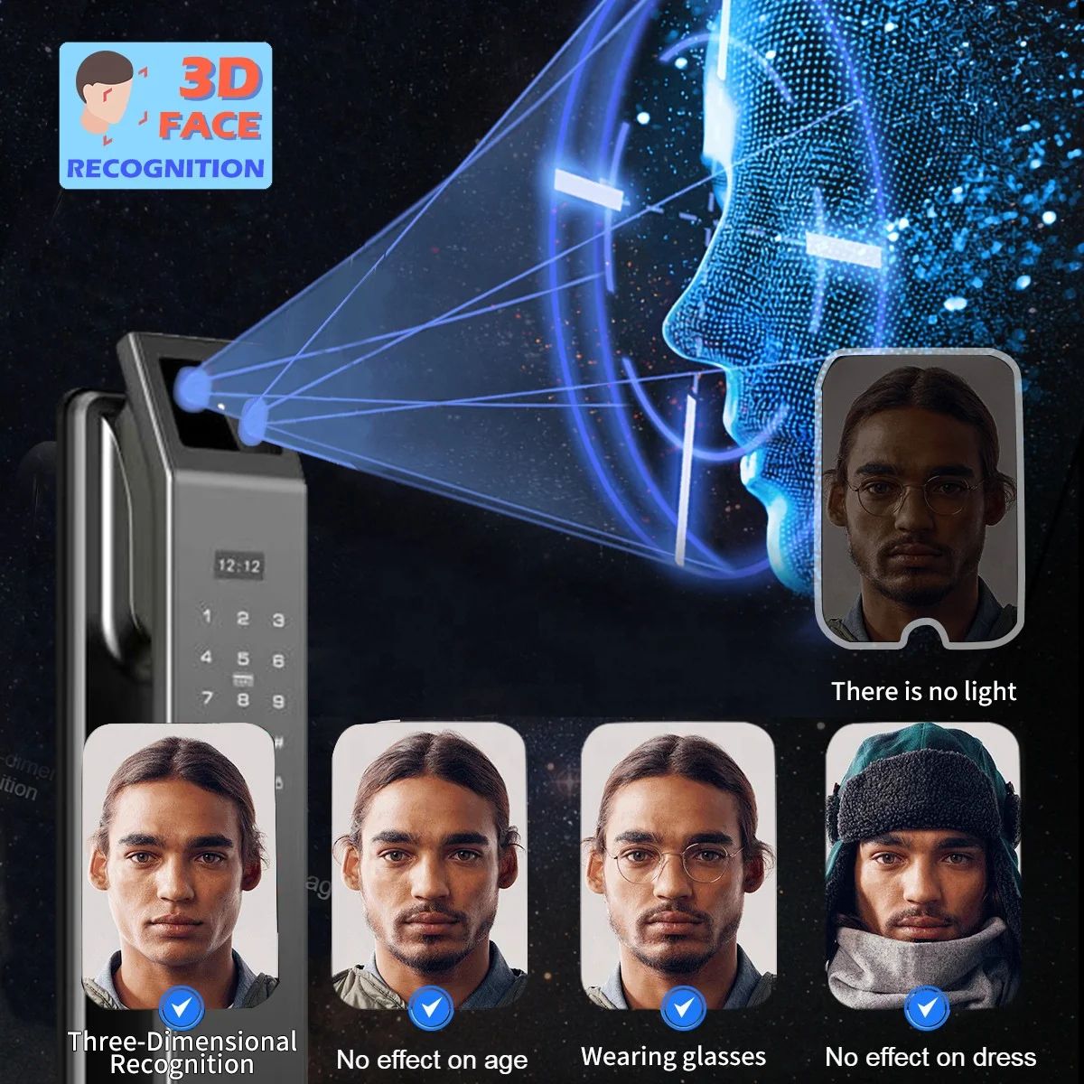 Fingerprint Biometric Rfid NFC Digital Lock WIFI 3d Face Recognition Biometric Smart Door Lock With Camera