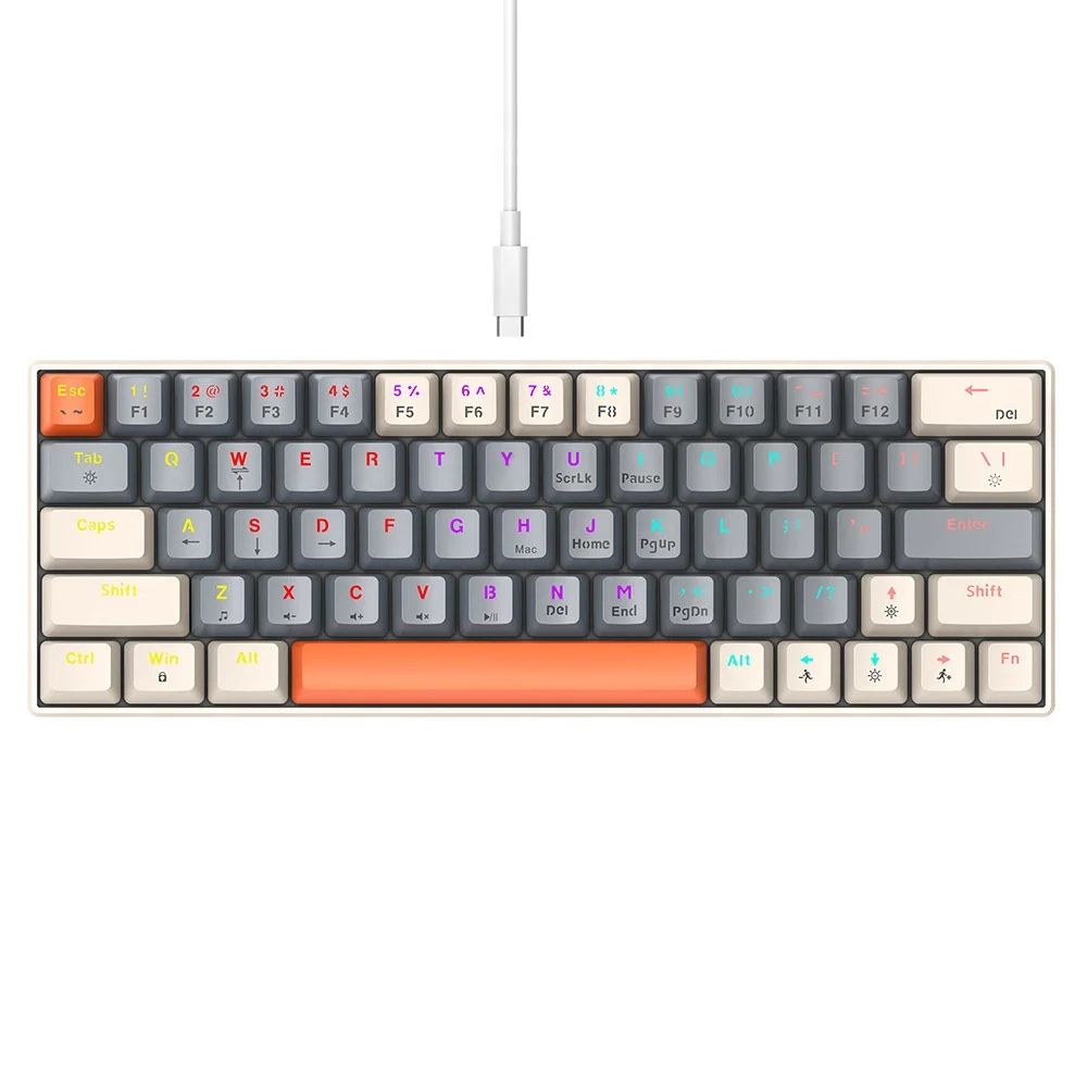 T60 Hot Swappable 63 Keys Mechanical Keyboard Gaming Ergonomic Keyboard LED Light Type-C Wired for PC Laptop