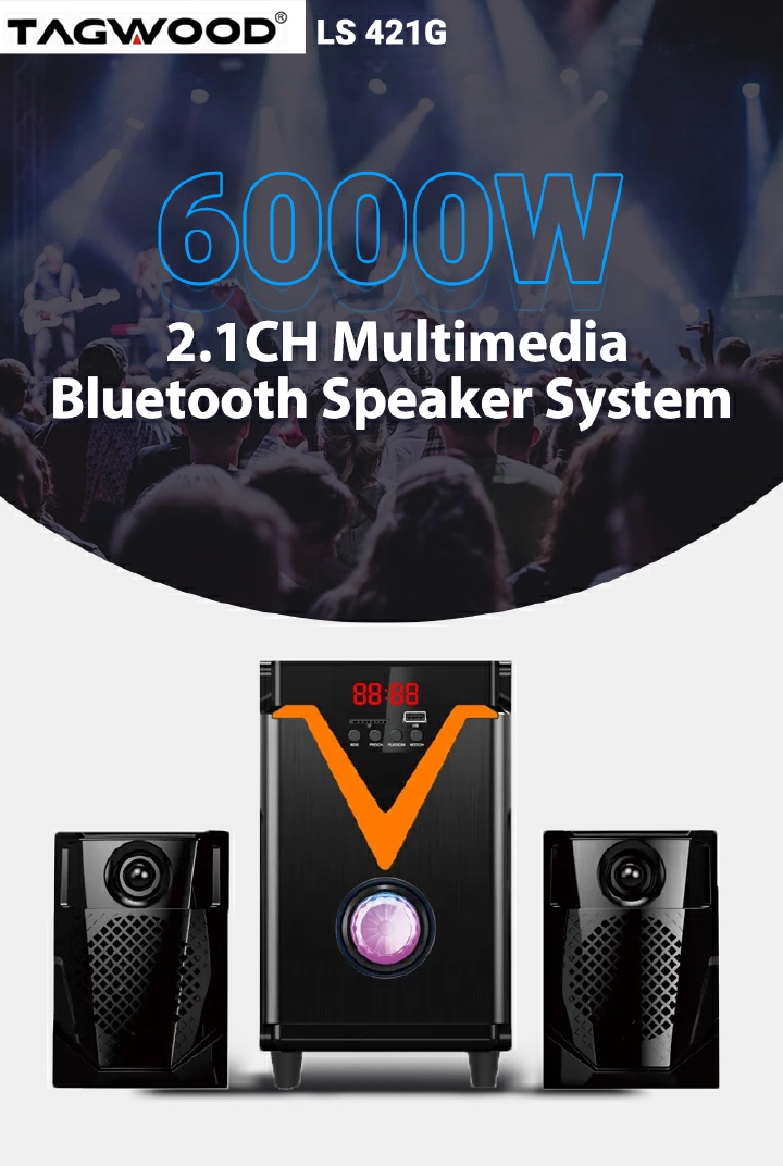 TAGWOOD LS-421G 2.1CH 6000W PMPO WOOFER Home Audio SPEAKER BLUETOOTH/FM/SB/USB Subwoofer Speaker System