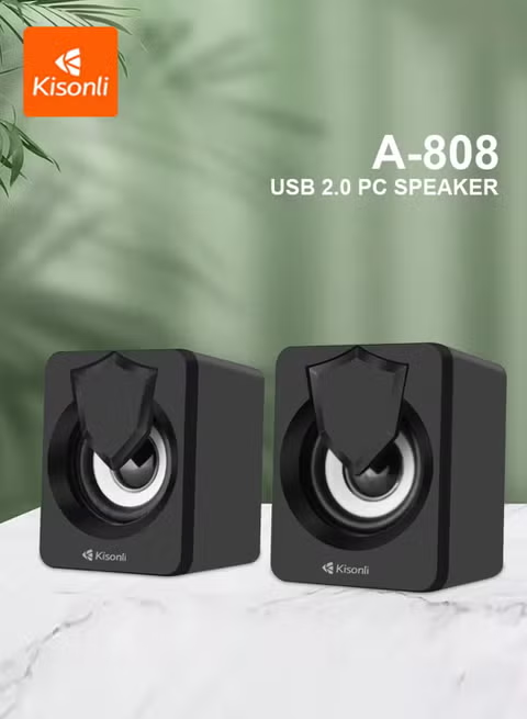Kisonli A-808 Speaker Audio Desktop Home Woofer Wired Usb Driven Multimedia Small Speaker Portable Speaker Bluetooth Wireless Speaker Laptop Speaker Computer Speakers
