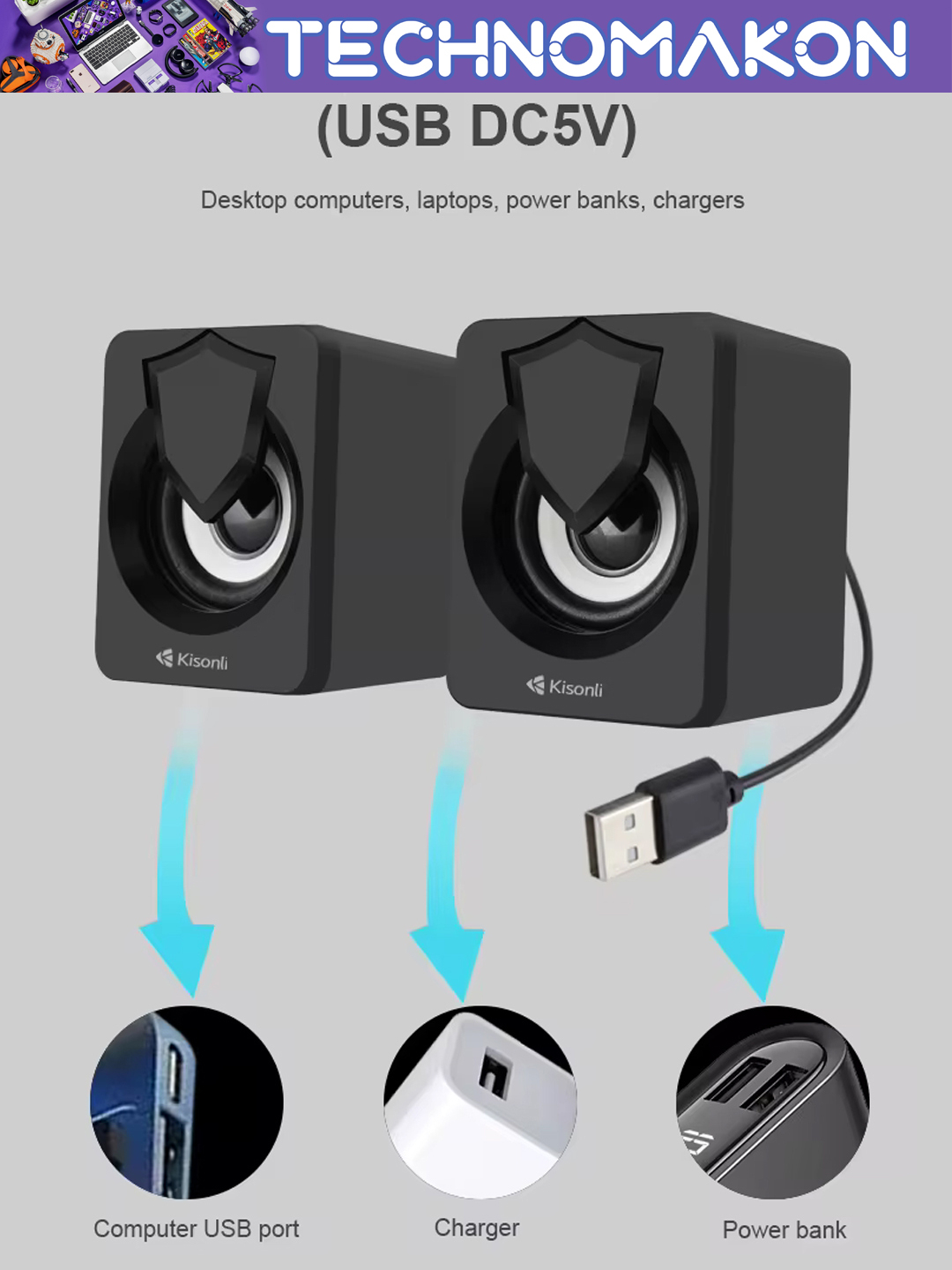 Kisonli A-808 Speaker Audio Desktop Home Woofer Wired Usb Driven Multimedia Small Speaker Portable Speaker Bluetooth Wireless Speaker Laptop Speaker Computer Speakers