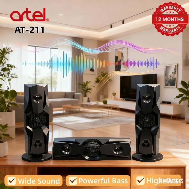 Artel AT-211 3.1CH Multimedia Bluetooth Subwoofer Speaker, 20000W High Power Home Audio System | Supports Bluetooth/USB/SD/FM Multi-Mode Playback, Remote Control Included, 12-Month Warranty.