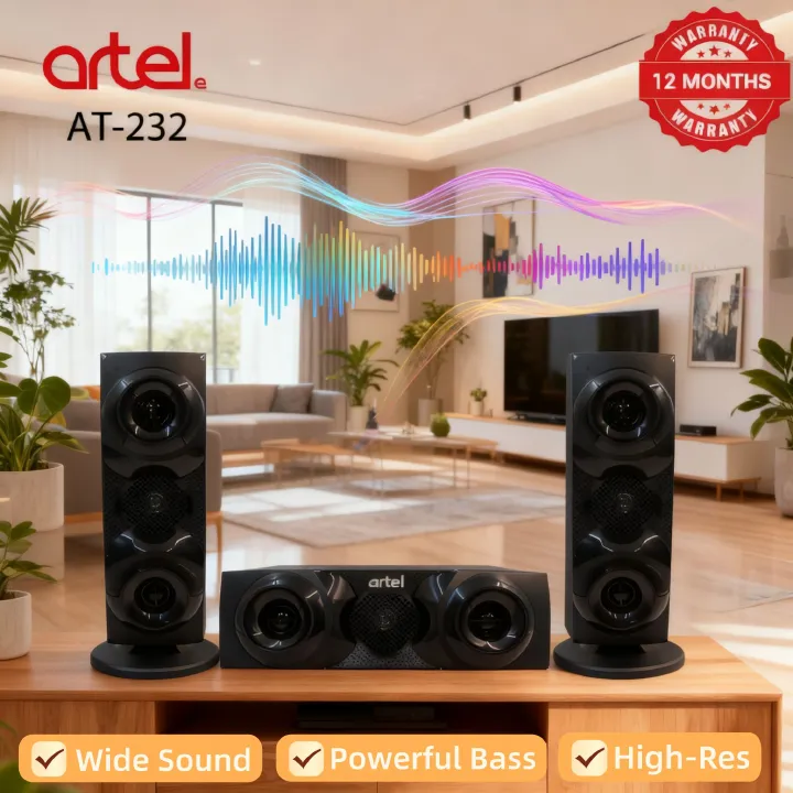 Artel AT-232 3.1CH Multimedia Bluetooth Subwoofer Speaker, 20000W High Power Home Audio System | Supports Bluetooth/USB/SD/FM Multi-Mode Playback, Remote Control Included, 12-Month Warranty.