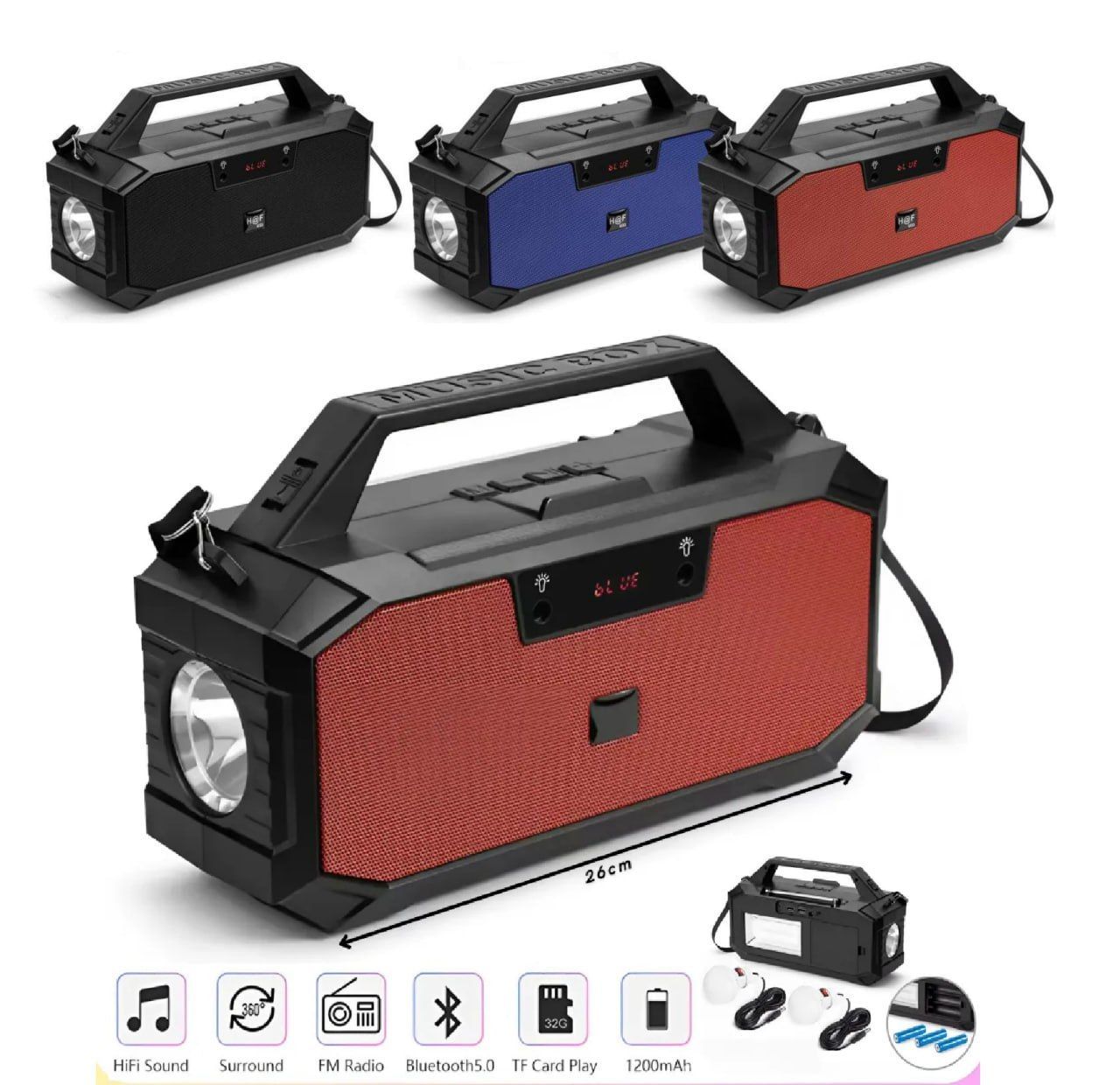 Bluetooth Speaker Outdoor Portable Wireless Stereo High Sound Quality with 1200MAh Power Bank Function