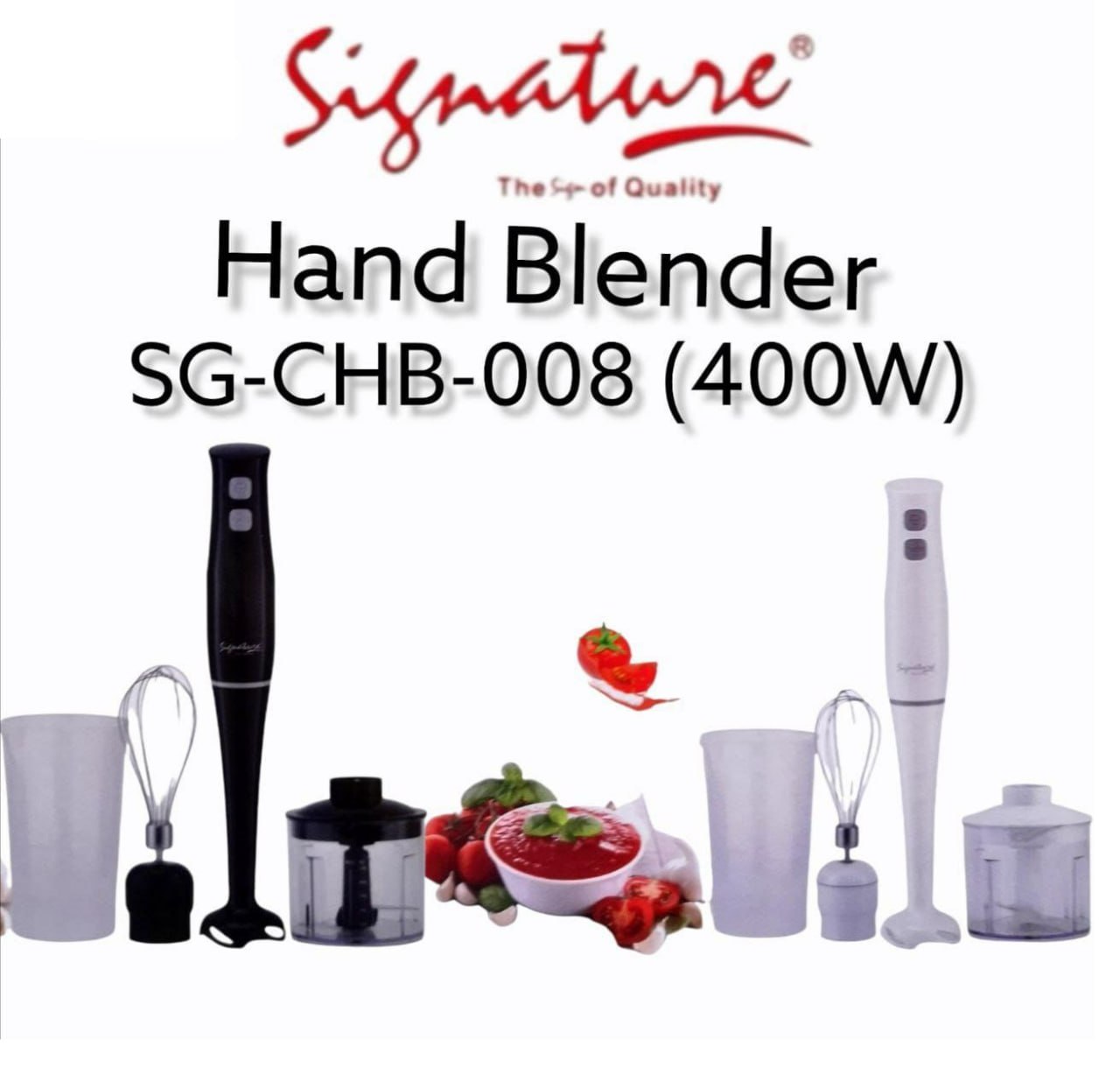 Signature 3 in 1 Electric Hand-held immersion Blender for mixing soups, baby food, sauces, smoothies, Chopper, Egg Whisk | 400W Powerful Hand Mixer | 220V 240V | Multi-Purpose Kitchen Appliance