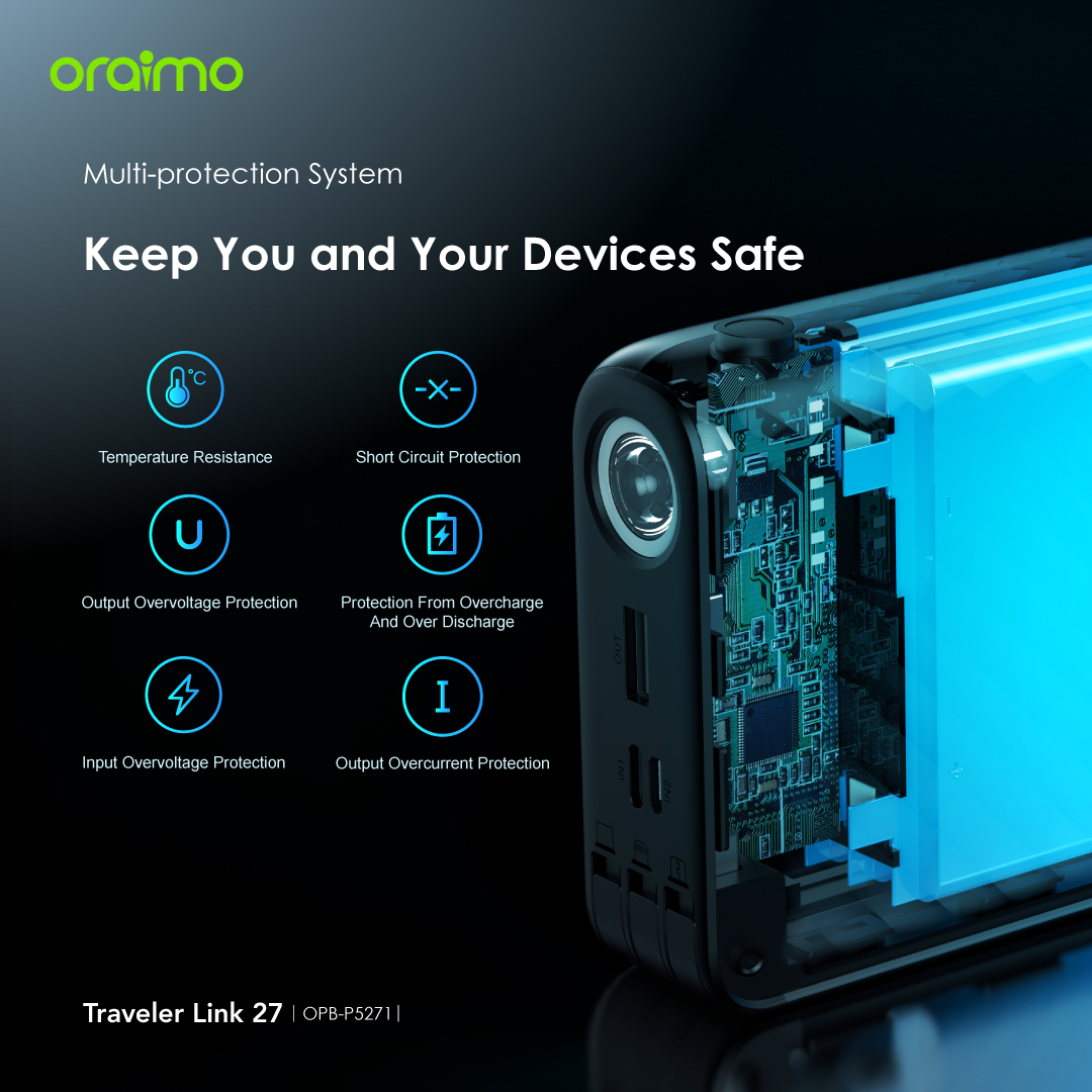 oraimo Traveler 27000mAh 12W Power Bank With Charging Cables