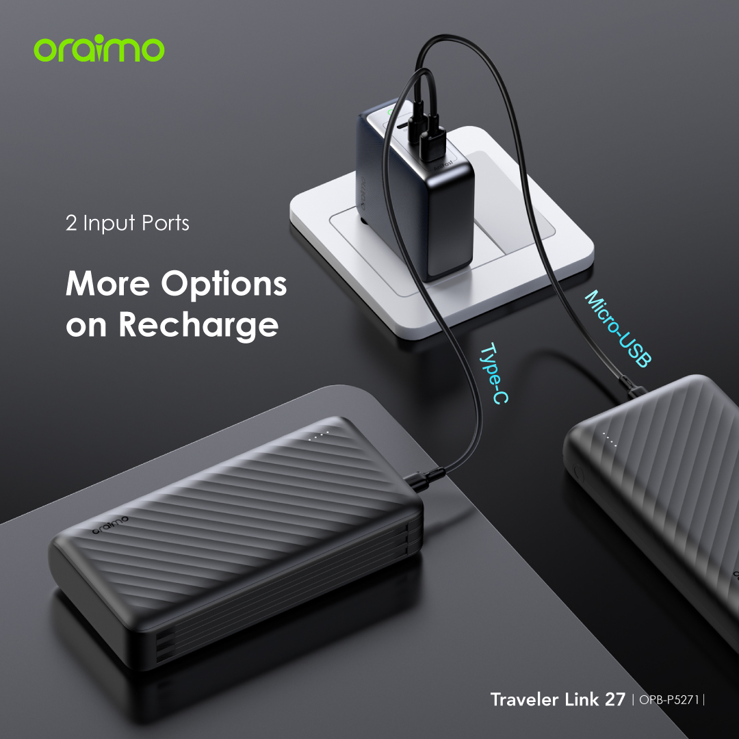 oraimo Traveler 27000mAh 12W Power Bank With Charging Cables
