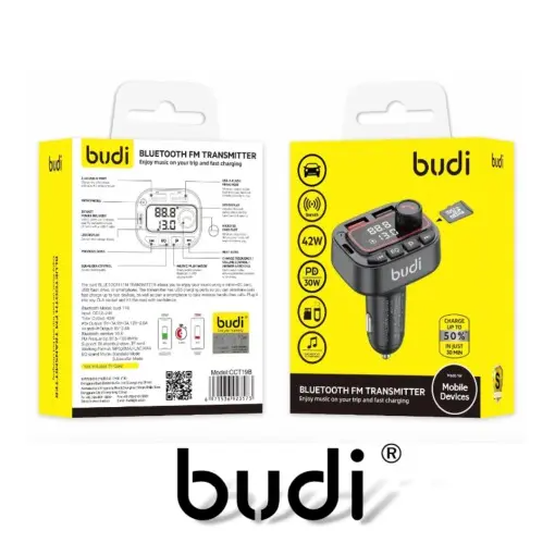 Budi 42W PD&QC3.0 Bluetooth Fm Transtter Car Charger Support: Bluetooth, U drive TFcard With EQ mold