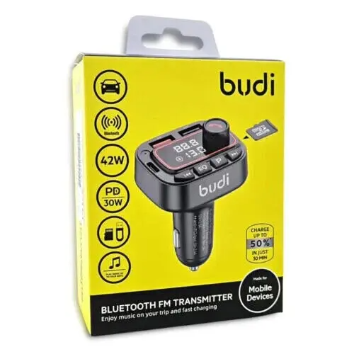 Budi 42W PD&QC3.0 Bluetooth Fm Transtter Car Charger Support: Bluetooth, U drive TFcard With EQ mold