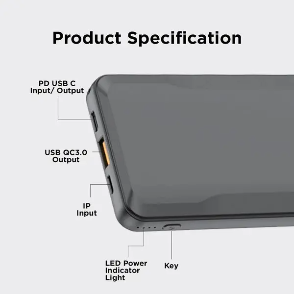 Budi Portable Power Bank 10000mAh, Portable Charger Power Bank with 3 USB Ports, PD Fast Charging USB Power Bank