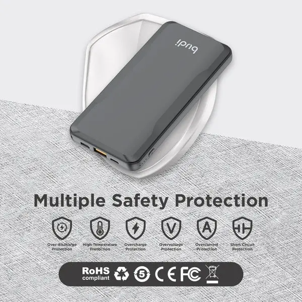 Budi Portable Power Bank 10000mAh, Portable Charger Power Bank with 3 USB Ports, PD Fast Charging USB Power Bank