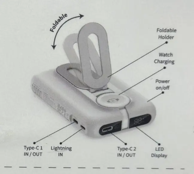 Budi 2 in 1 magnetic Magsafe wireless 10000mah power bank For mobile phones and smart watches-Charge 4 devices Same time