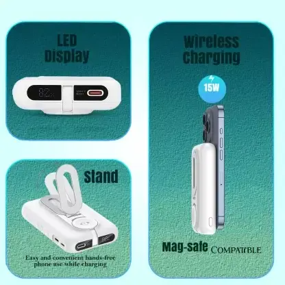 Budi 2 in 1 magnetic Magsafe wireless 10000mah power bank For mobile phones and smart watches-Charge 4 devices Same time
