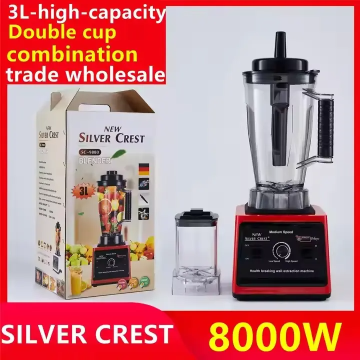 3 Ltrs Multifunctional 2 in 1 8000w Professional Heavy Duty Commercial Mixer Smoothie Juicer Food Processor Silver Crest Blender