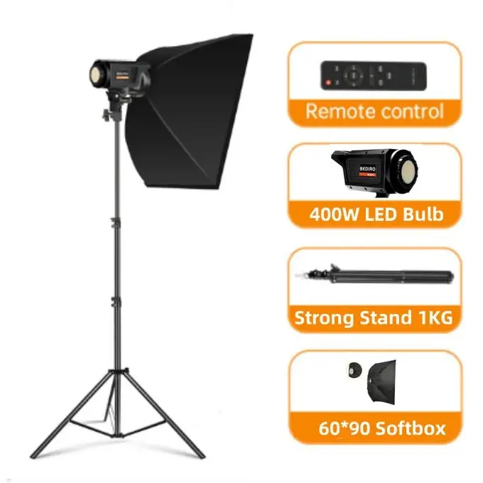 60*90 CM Softbox With 400W LED Bulb Modifier and 2M Strong Stand for Film-Making Video Shoot Flash