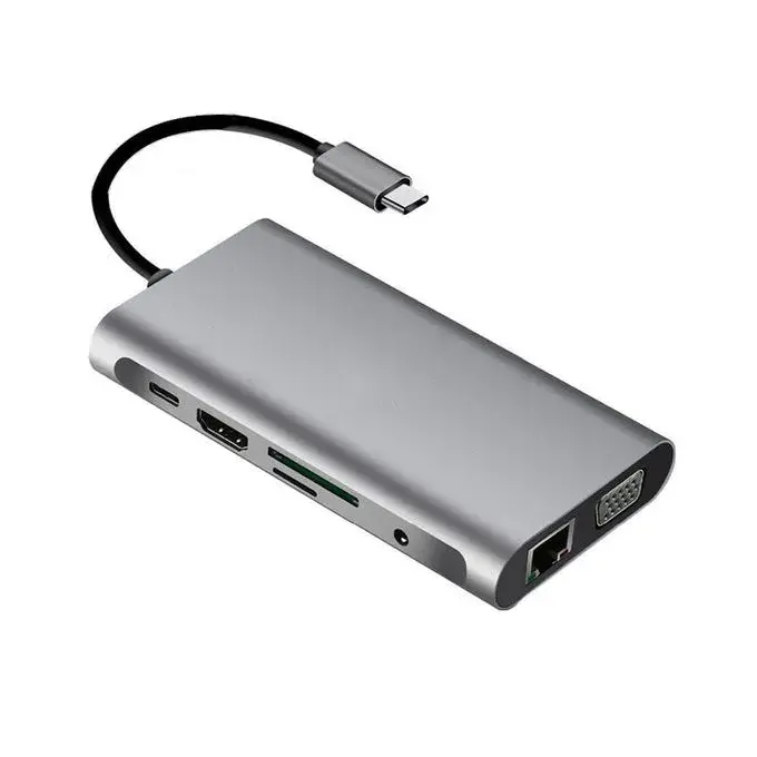 Type C To HDMI Multi Function 12 in 1 Type-C + 2 HDMI + 2 USB 3.0 + 2 USB 2.0 + VGA + SD + TF + Audio + LAN