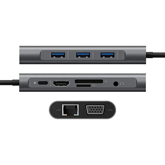 Type C To HDMI Multi Function 12 in 1 Type-C + 2 HDMI + 2 USB 3.0 + 2 USB 2.0 + VGA + SD + TF + Audio + LAN
