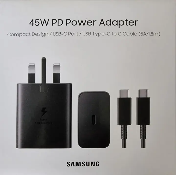 Samsung 45W Adapter + USB C TO C Cable – Black